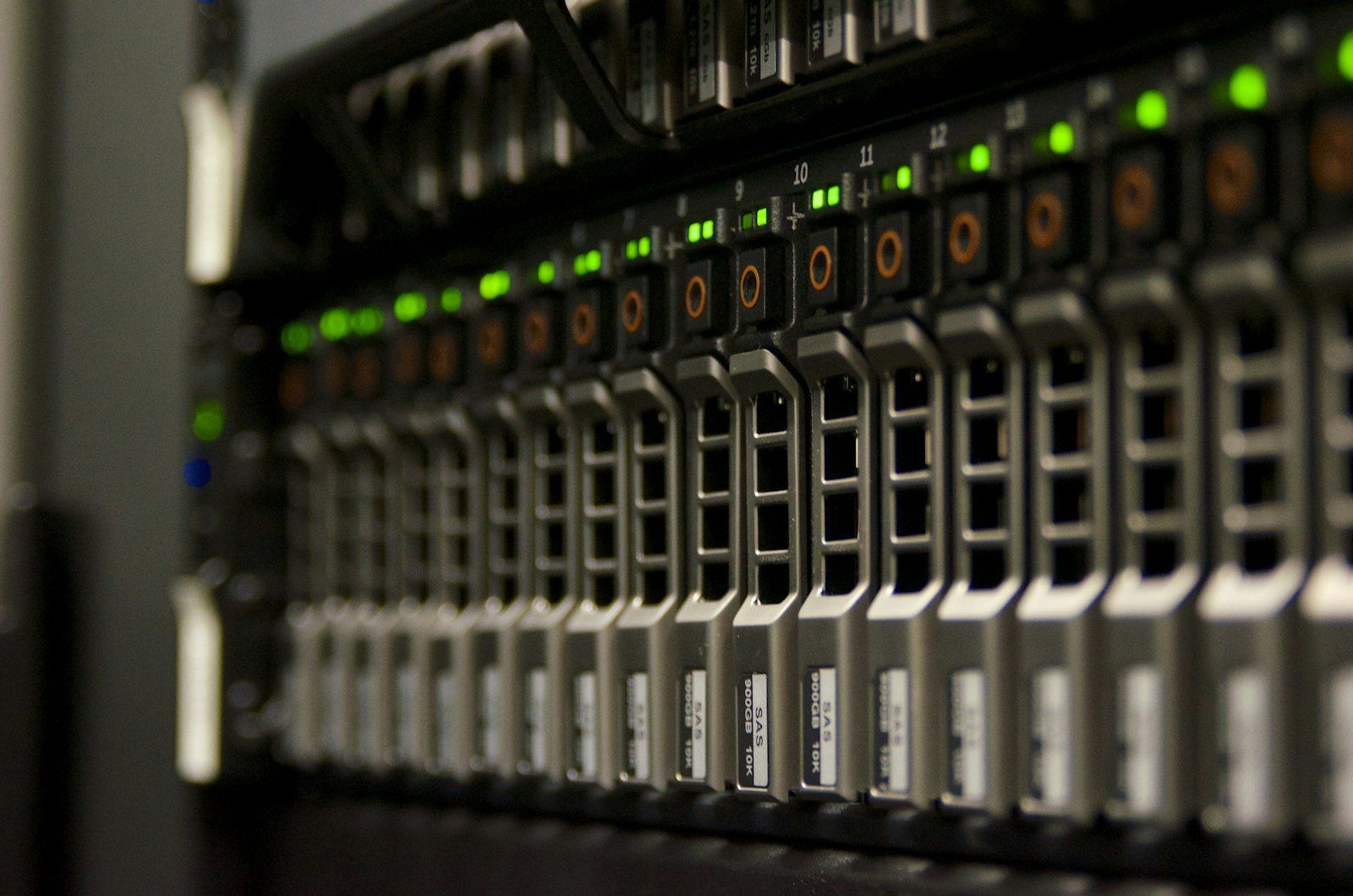Rows of server racks in a data centre hall